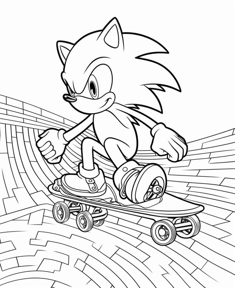 desenho do sonic andando de skate para imprimir e colorir