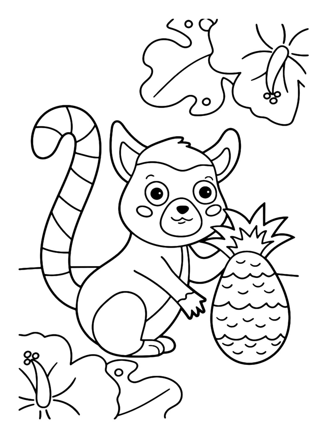 desenho de lêmure com fruta para colorir