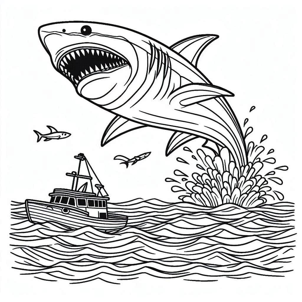 baixar desenho de imagem de megalodon atacando navio para colorir