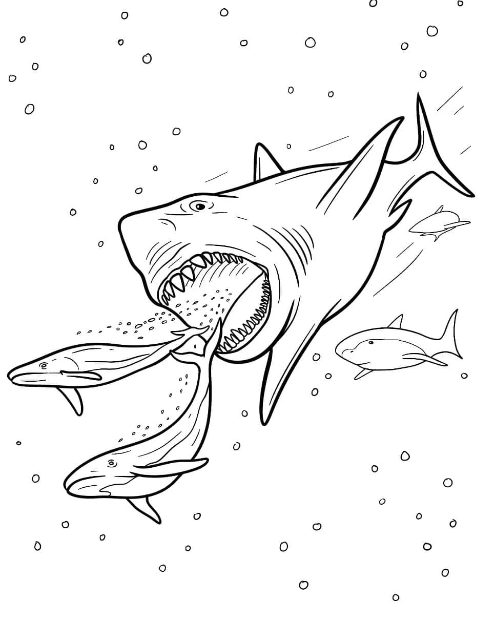 desenho de megalodon assustador para imprimir e colorir