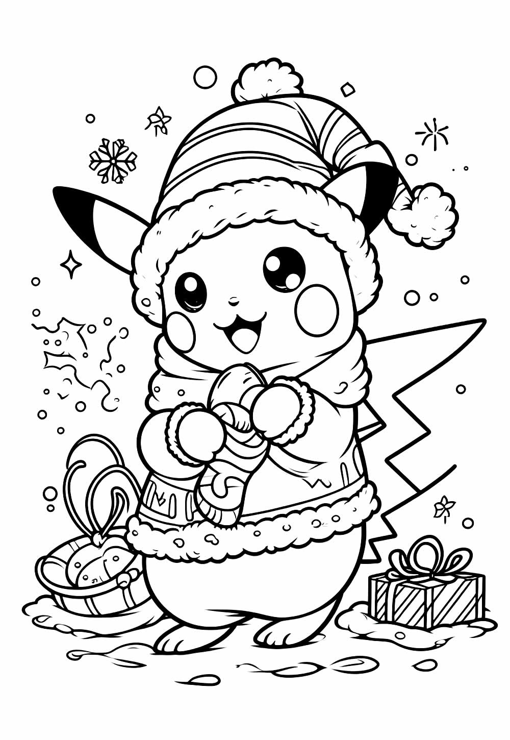 desenhos de pikachu e presentes de natal para colorir