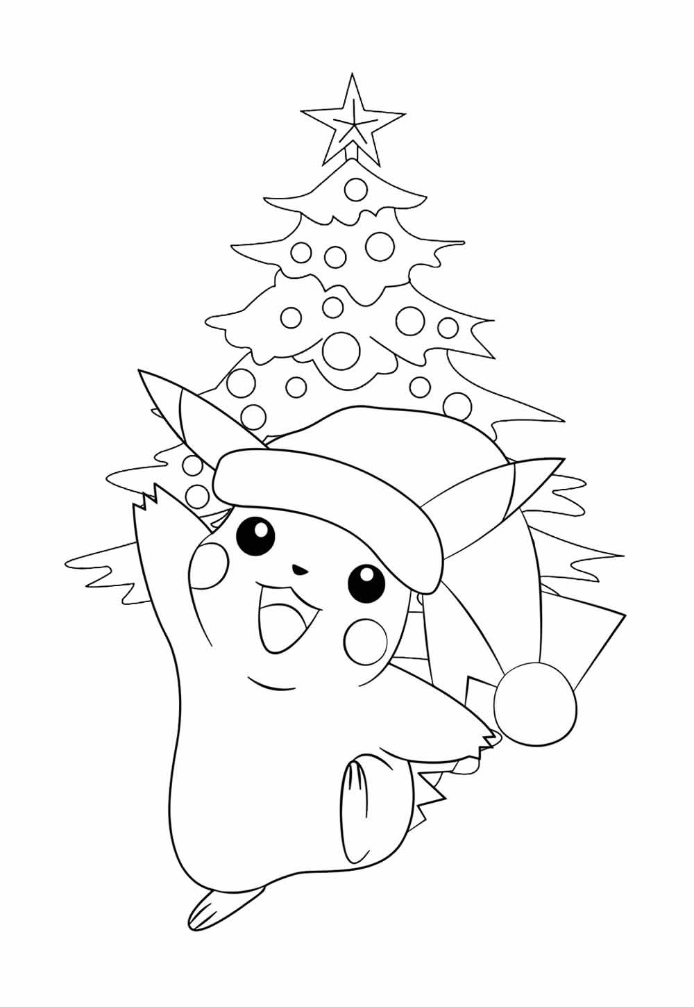 desenho para imprimir de pikachu e linda árvore de natal para colorir de graça