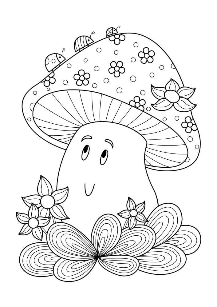 desenho lindo cogumelo realista para colorir