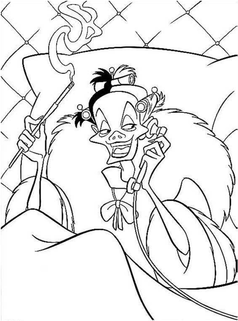 Desenho Da Cruella De Vil Falando Ao Telefone Para Colorir