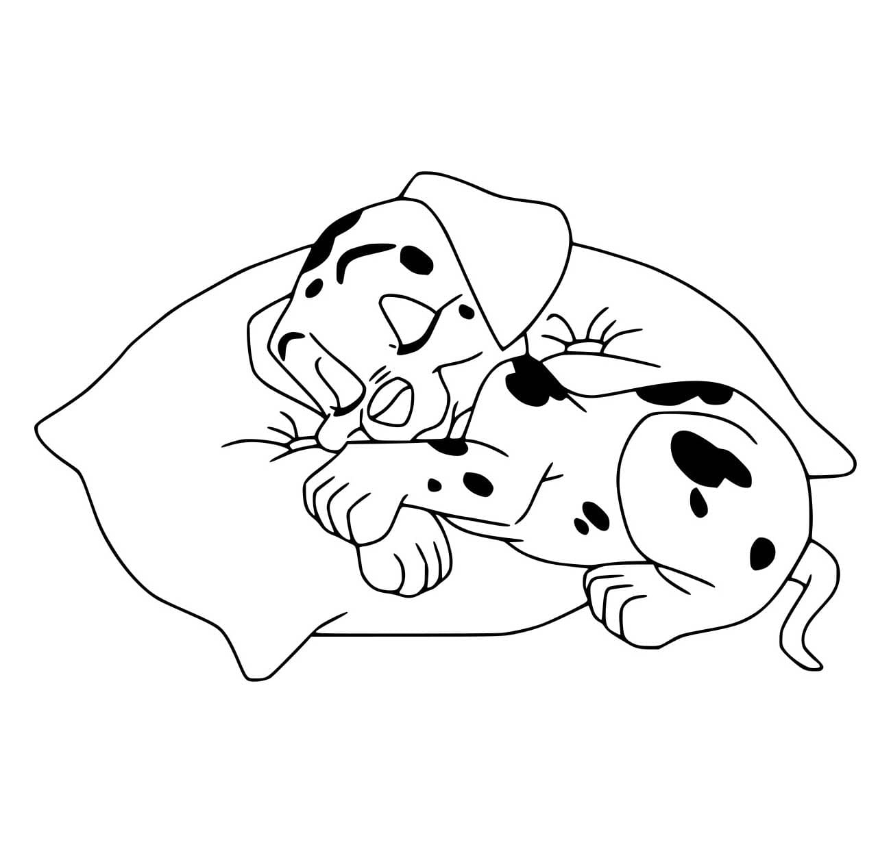 Desenho De dálmata Dormindo No Travesseiro Para Colorir
