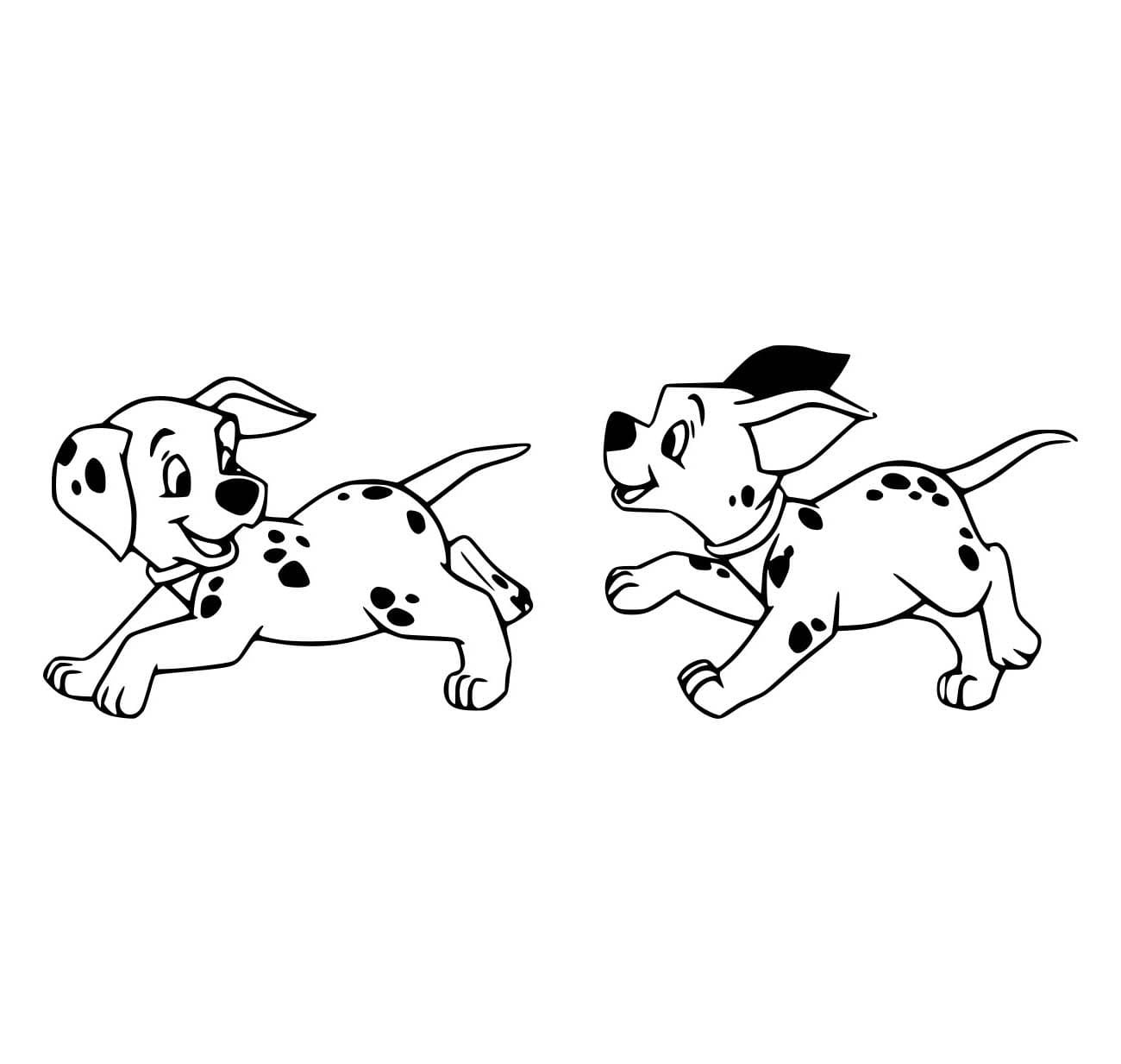 Desenho De Dois dálmatas Perseguindo Para Colorir