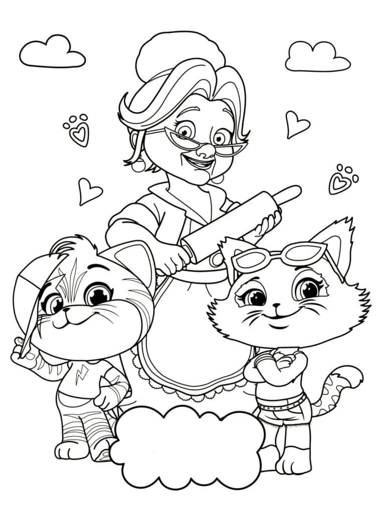 Desenho 44 Gatos Lampo vovô Pina e Milady Para Colorir