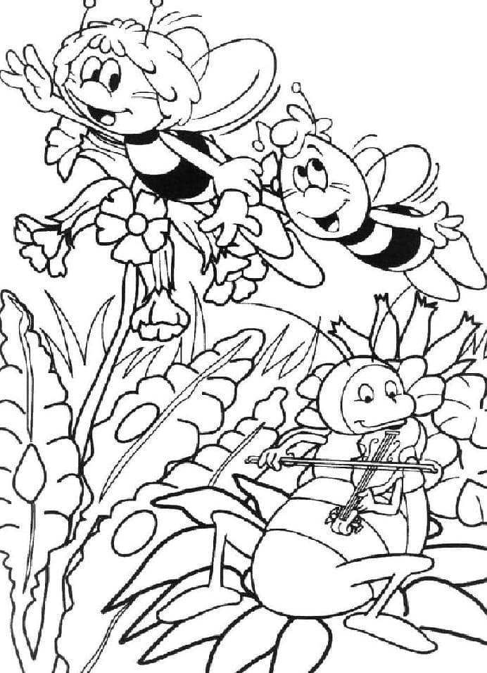 Desenho Maya e Willy e Amigos Brincando Para Colorir