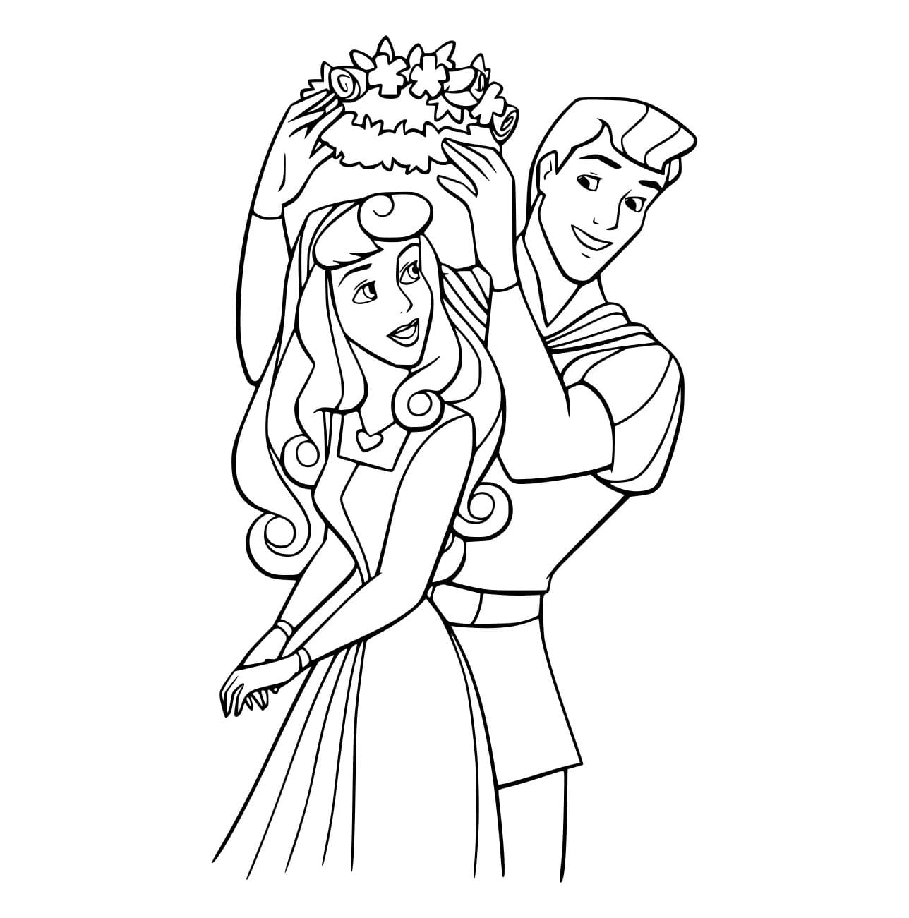 Desenho De Phillip colocá Uma corôa De Flores Em Aurora Para Colorir