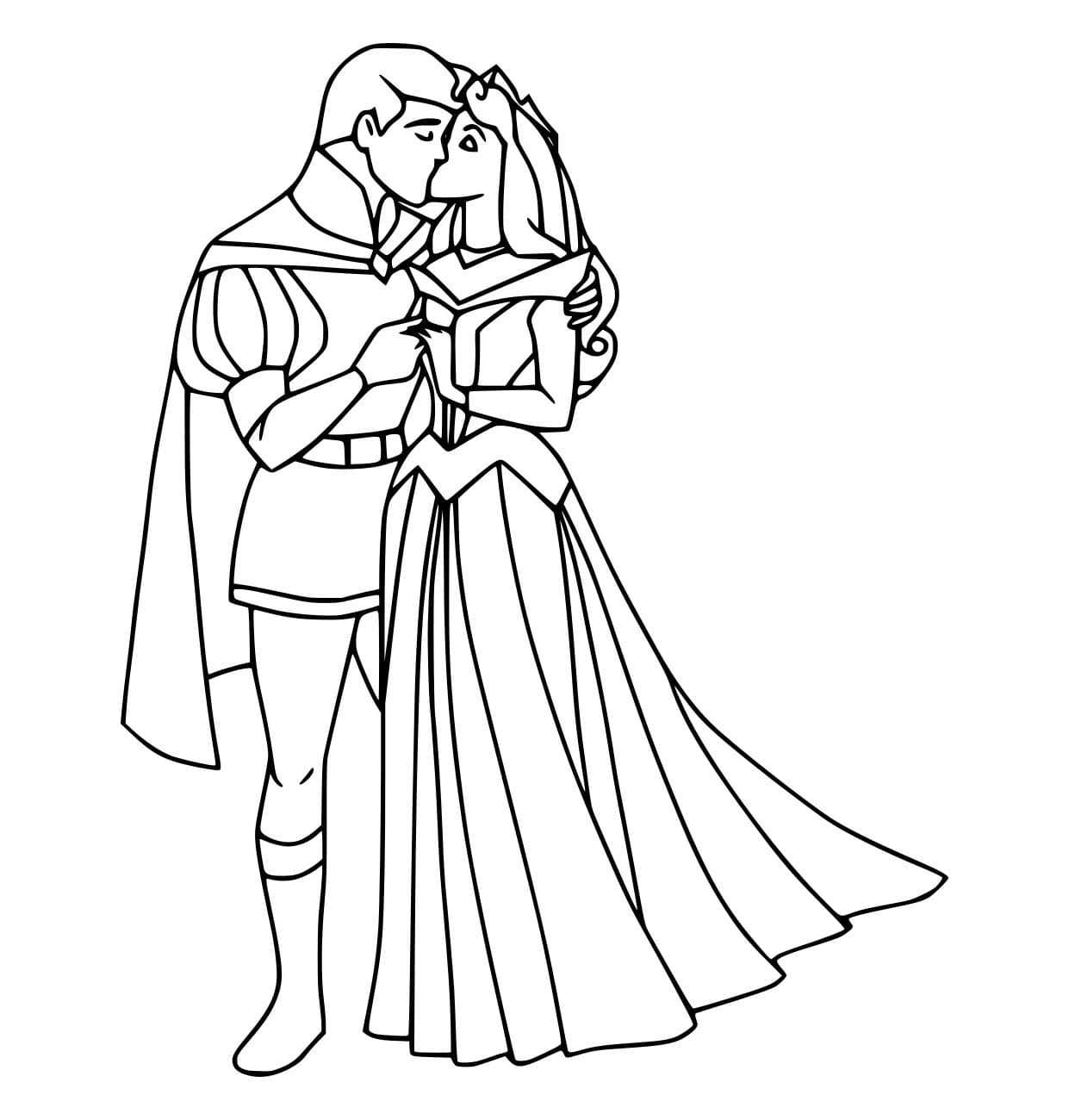 Desenho De príncipe Phillip beijá Aurora Para Colorir
