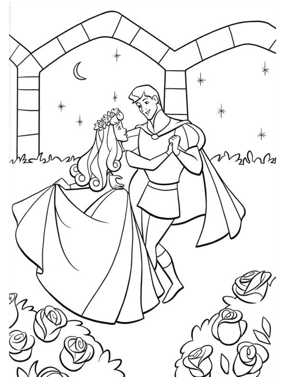 Desenho Para Pintar Da Aurora e Phillip dançando Em Pdf