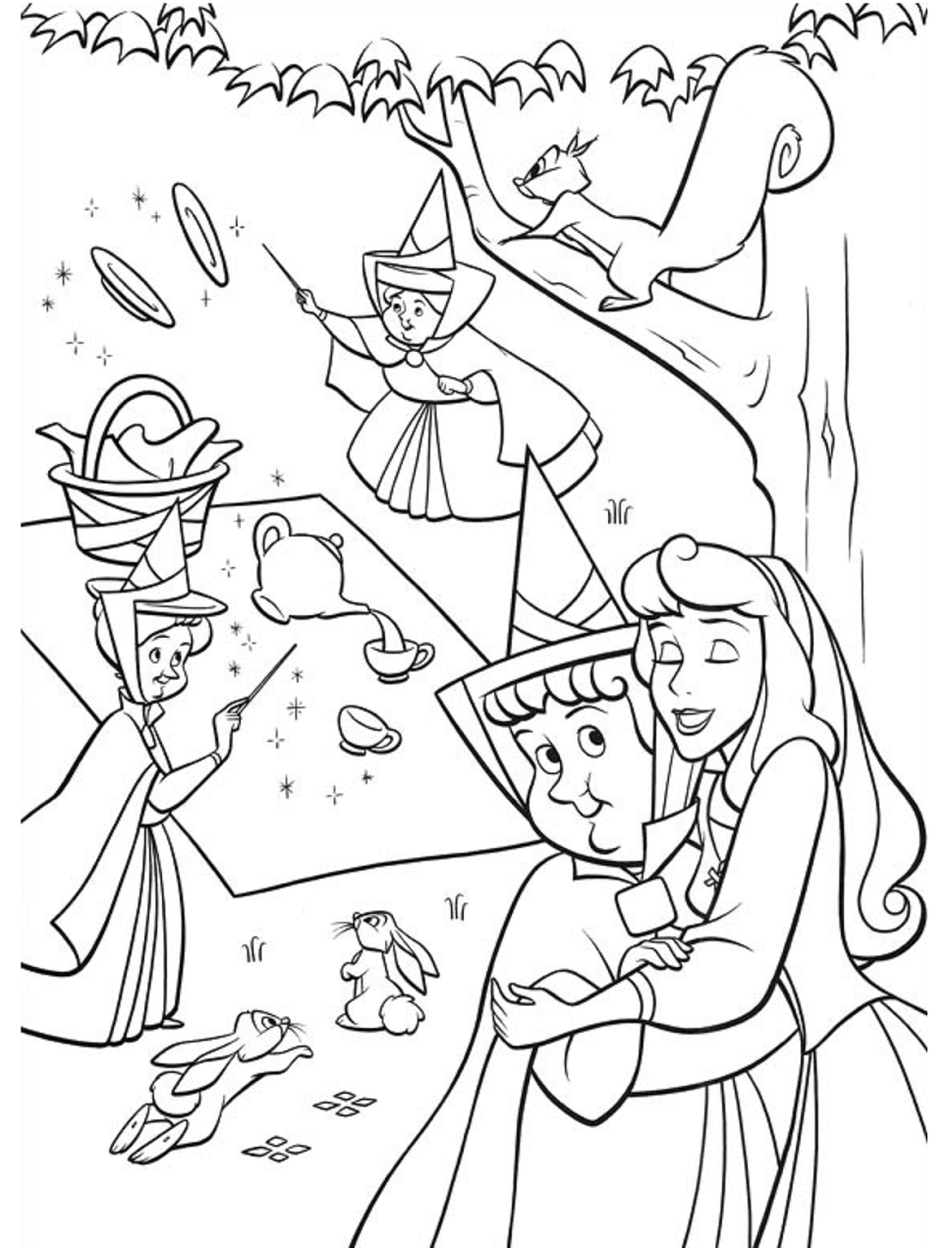 Desenho Princesa Aurora Com três Fadas A4 Para Colorir