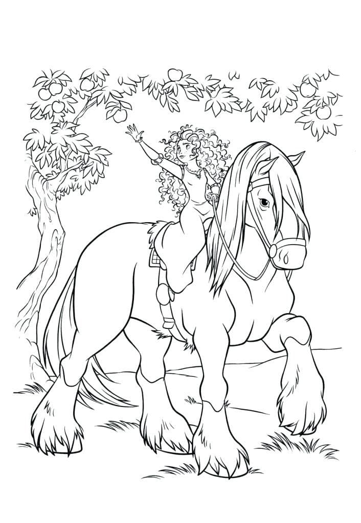 Desenho Princesa Merida e Angus Para Colorir