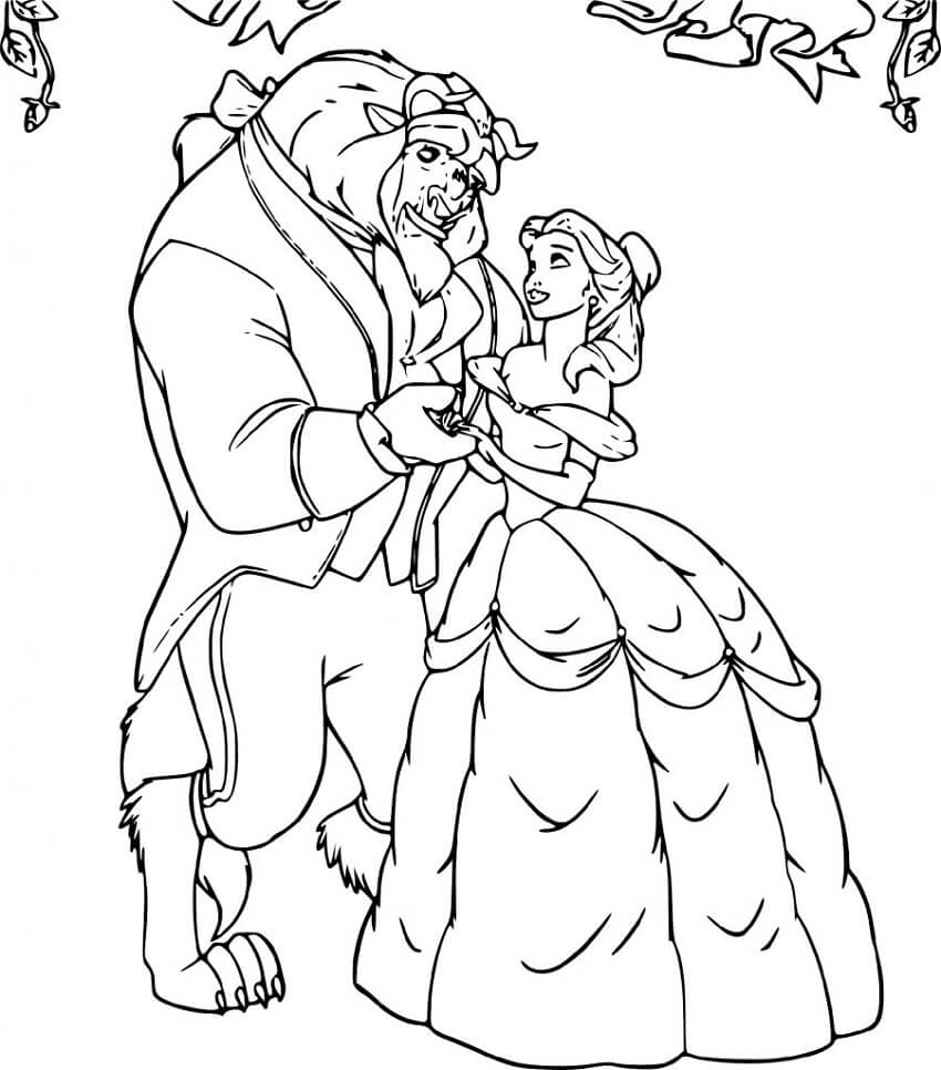 Desenho Bela e A Fera Para Colorir 1