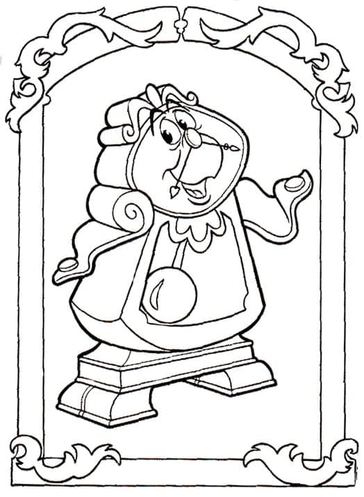 Desenho De Cogsworth De A Fera e Bela Para Colorir