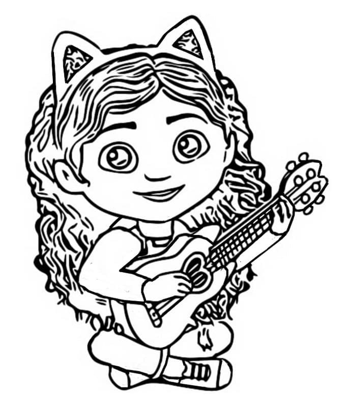 Desenho A casa mágica Da Gabby Tocando Ukulele Para Colorir