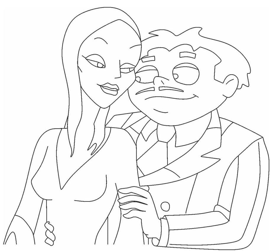 Desenho A família Addams Morticia e Gomez Para Colorir
