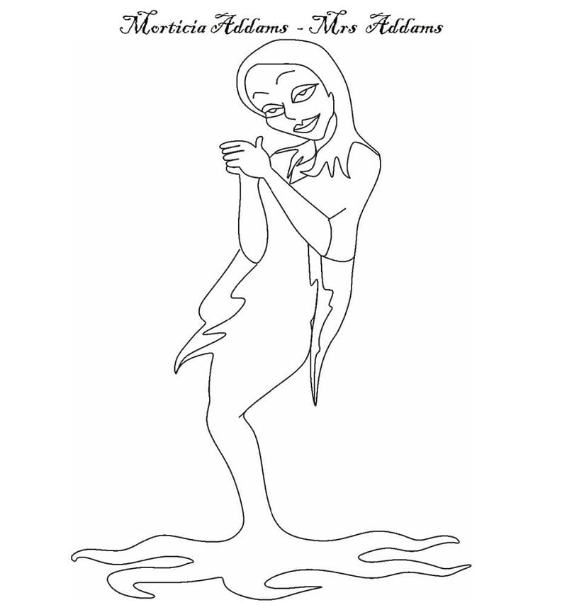 Desenho Imprimivel De Morticia Addams Para Baixar e Colorir