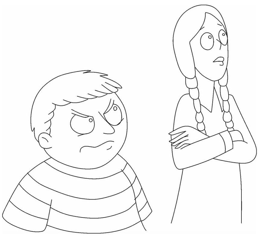 Desenho Pugsley e Wandinha Da família Addams Para Colorir