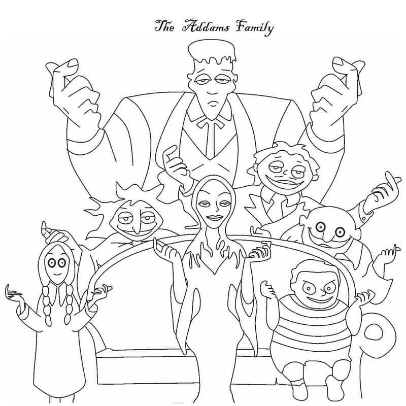 Desenho Todos Personagens Da família Addams Para Colorir