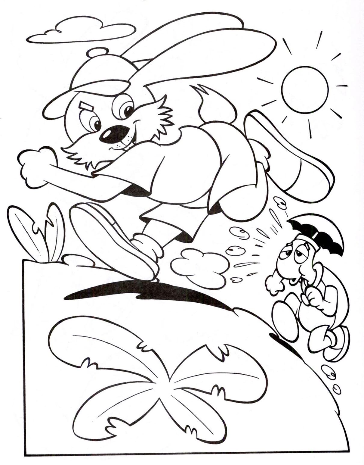 Desenho De A Lebre e A Tartaruga Imprimivel grátis Para crianças Para Colorir