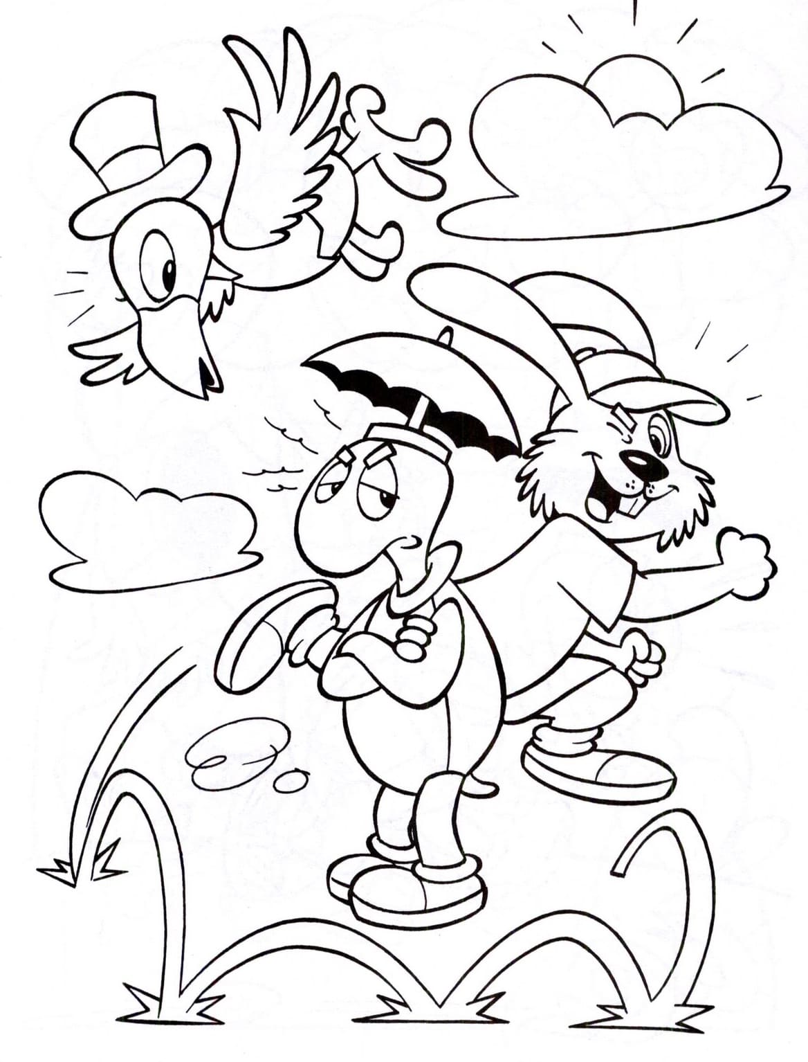 Desenho De A Lebre e A Tartaruga Imprimivel grátis Para Colorir