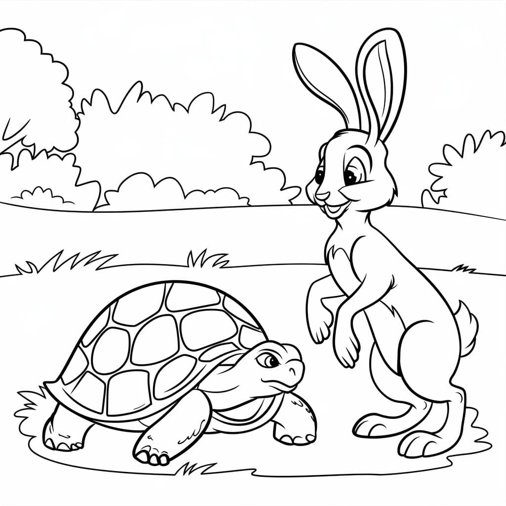 Desenho Imprimivel Da Lebre e A Tartaruga Para Colorir