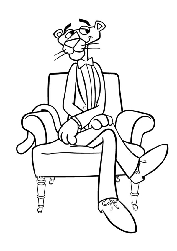 Desenho Da Pantera Cor De Rosa Sentada Em Poltrona Para Colorir Pdf Completo