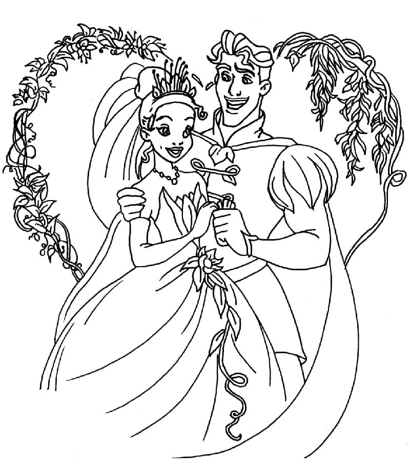 Desenho De Tiana e príncipe Naveen Para Colorir