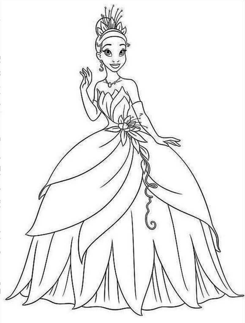 Desenho Linda Princesa Tiana Acenando Para Pintar