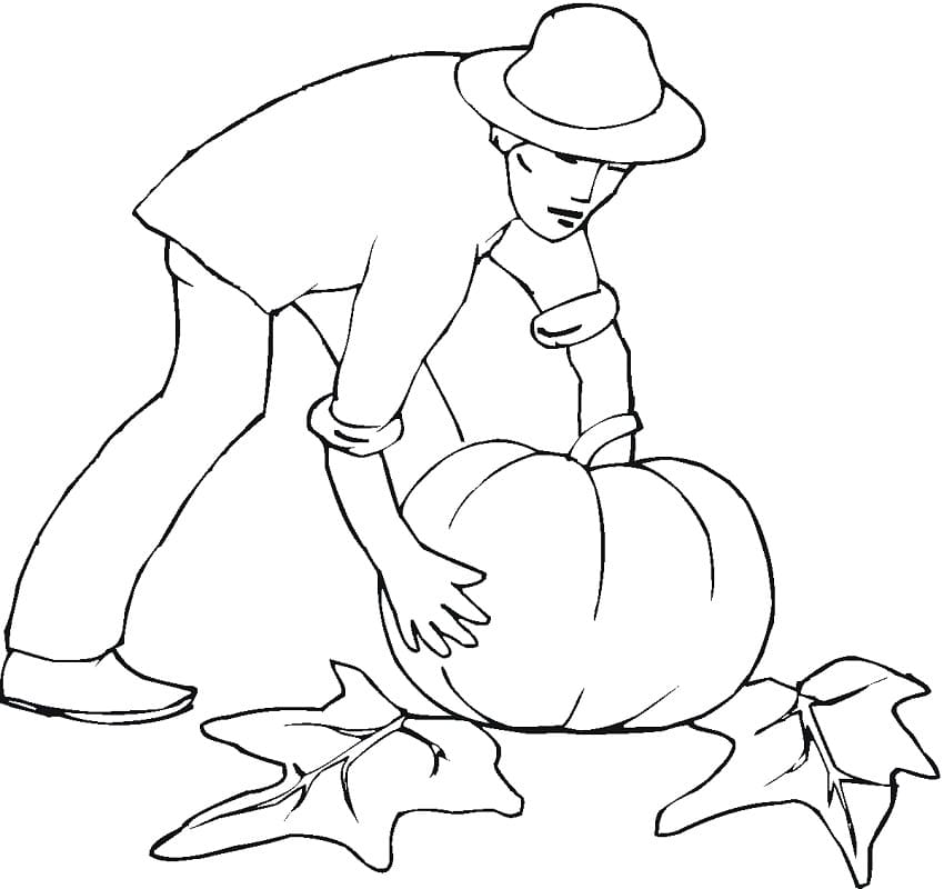 Desenho De Homem e Uma abóbora Gigante Para Colorir