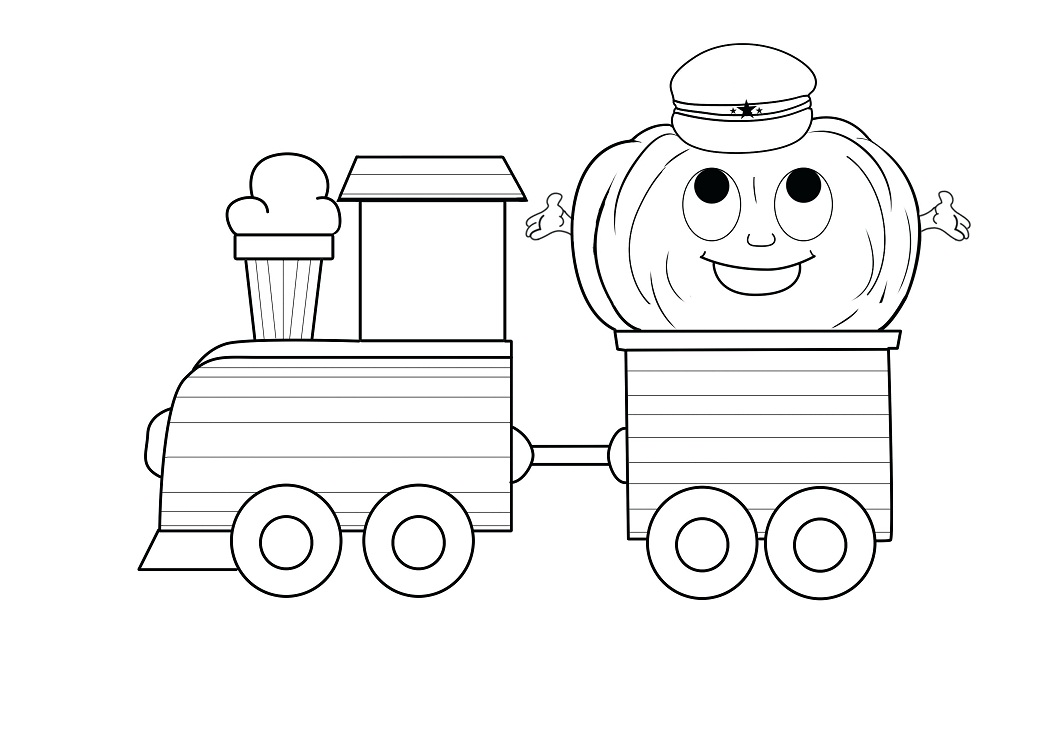 Desenho De Trem Transportando abóbora Para Imprimir e Colorir