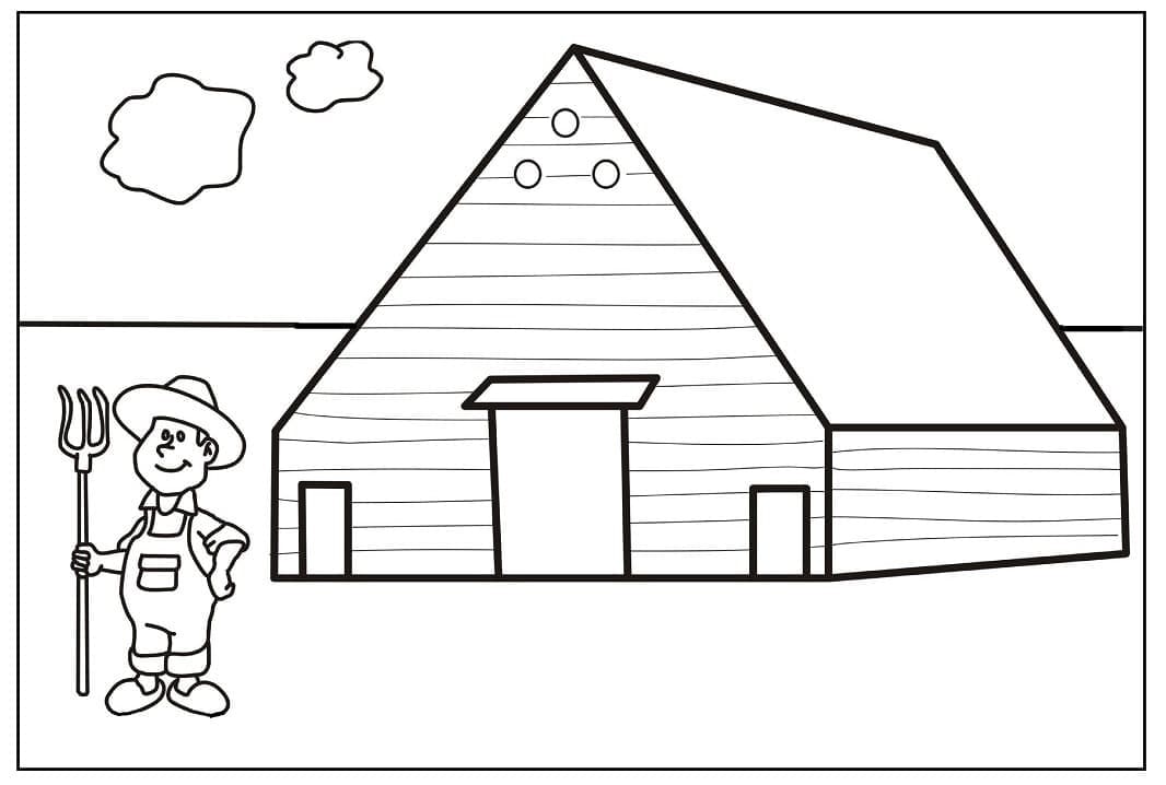 Desenho Agricultor e Celeiro Para Colorir