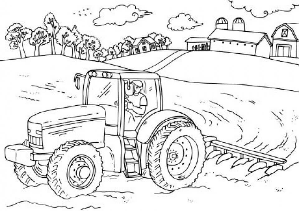 Desenho De Agricultura e Fazenda Com Plantas e Flores Para Colorir e Pdf