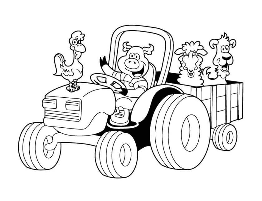 Desenho De Animais No Trator Para Colorir