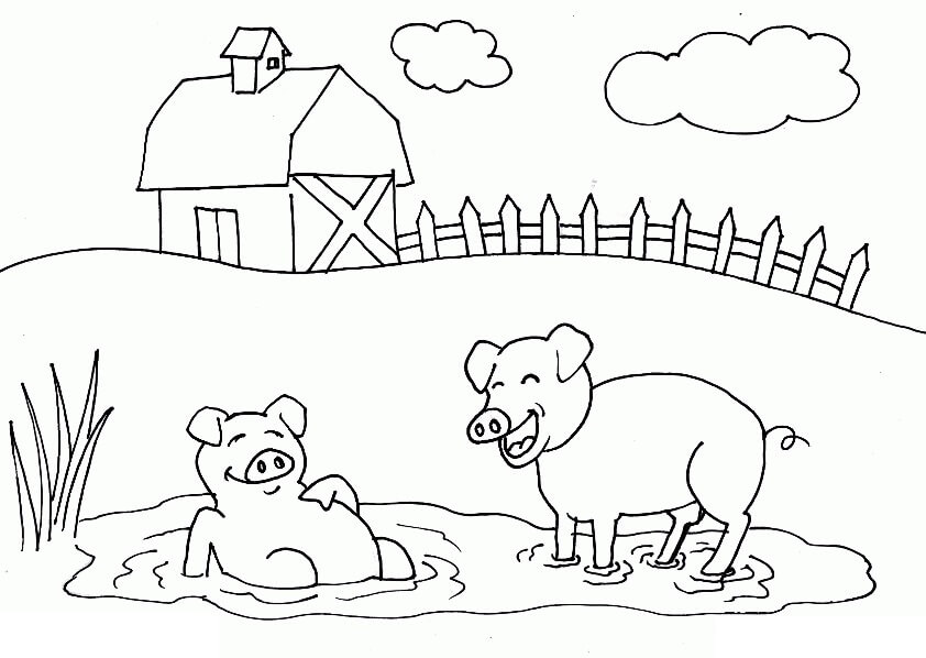 Desenho De Celeiro Com Porquinhos Para Colorir e Pdf