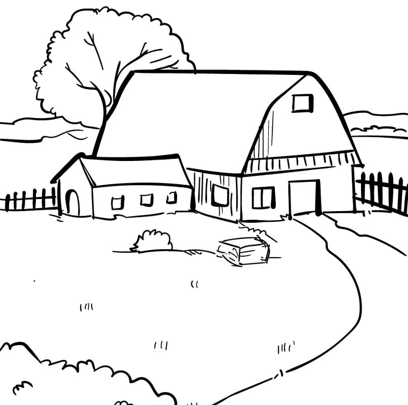 Desenho De Celeiro Em Dia Ensolarado Para Colorir e Download