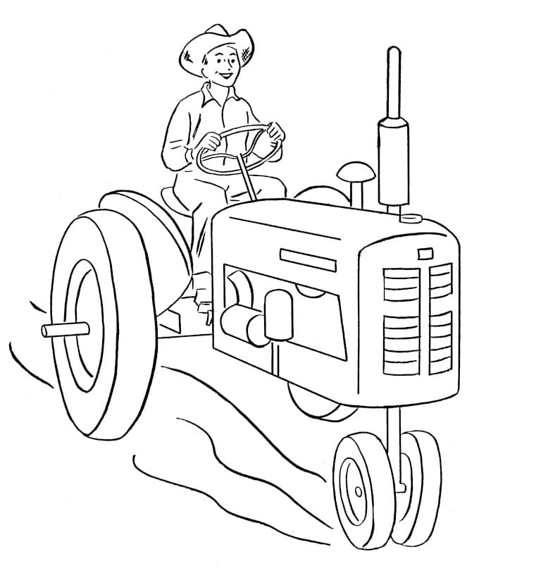 Desenho De O Fazendeiro Dirigindo Um Trator Para Colorir