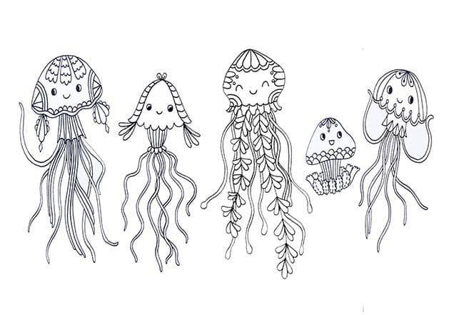 Desenho De Lindas águas Vivas Para Colorir