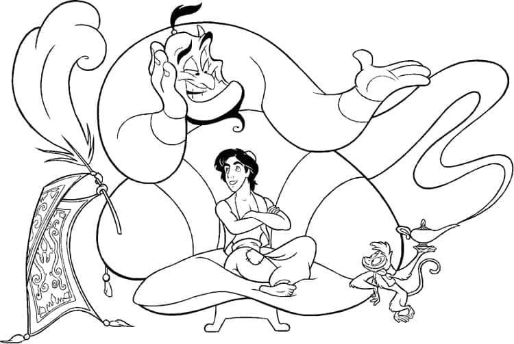 Desenhos De gênio e Aladdin Para Colorir