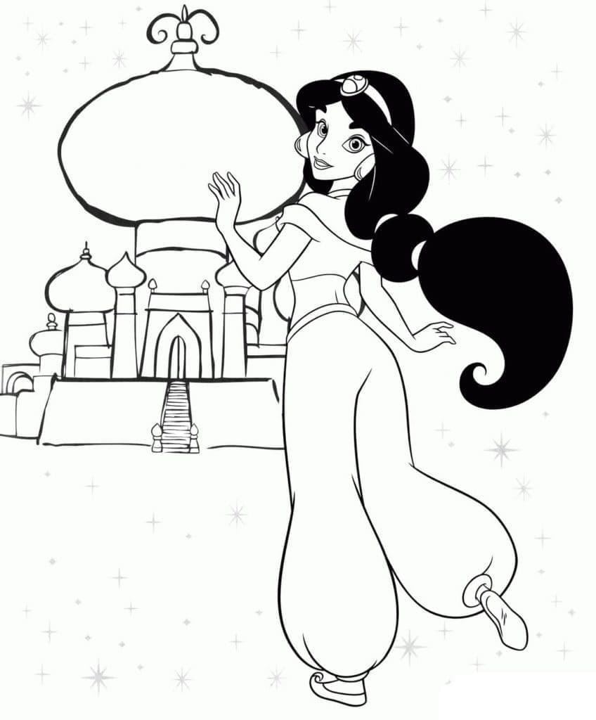 Desenhos De Jasmine e Castelo Para Colorir