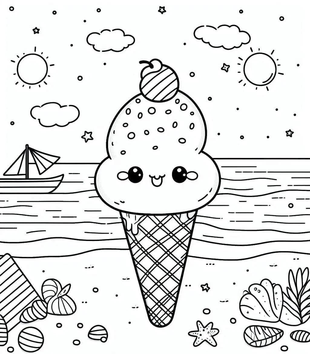 Desenho De Sorvete Kawaii Imprimivel grátis Para Colorir