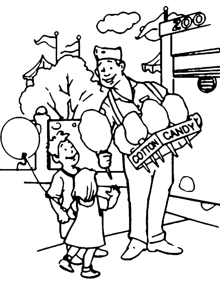 Desenho De Vendedor De algodão Doce Para Colorir