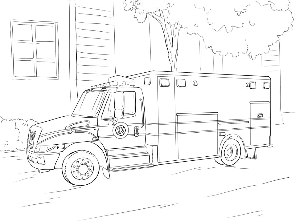 Desenho De ambulância No trânsito Para Colorir e Download