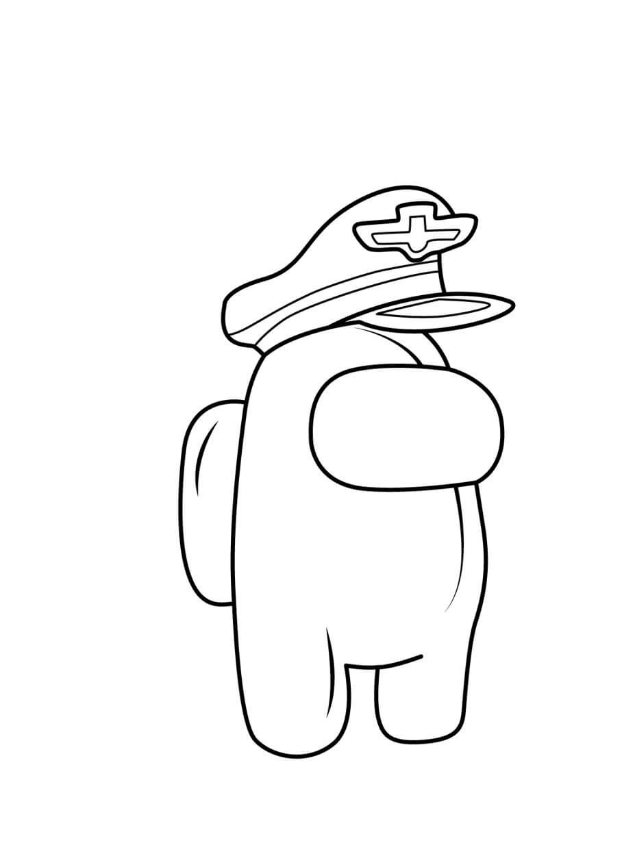 Desenho Among Us Usando chapéu De capitão Para Colorir Em Pdf