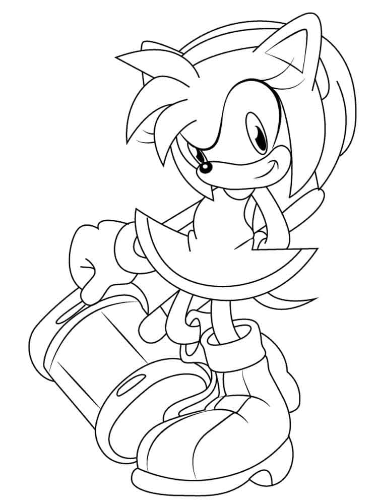 Desenho De Amy Rose e Um Martelo Para Colorir
