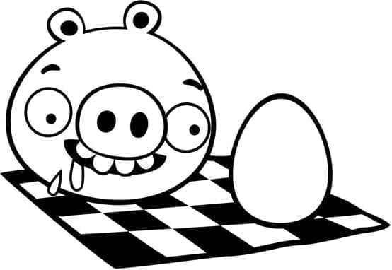 Desenho Angry Birds Porco e Ovo Em Tabuleiro De Damas Para Colorir