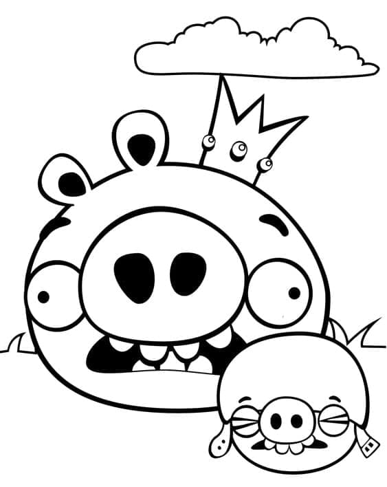 Desenho Angry Birds Porco Rei e Helmet Para Pintar grátis
