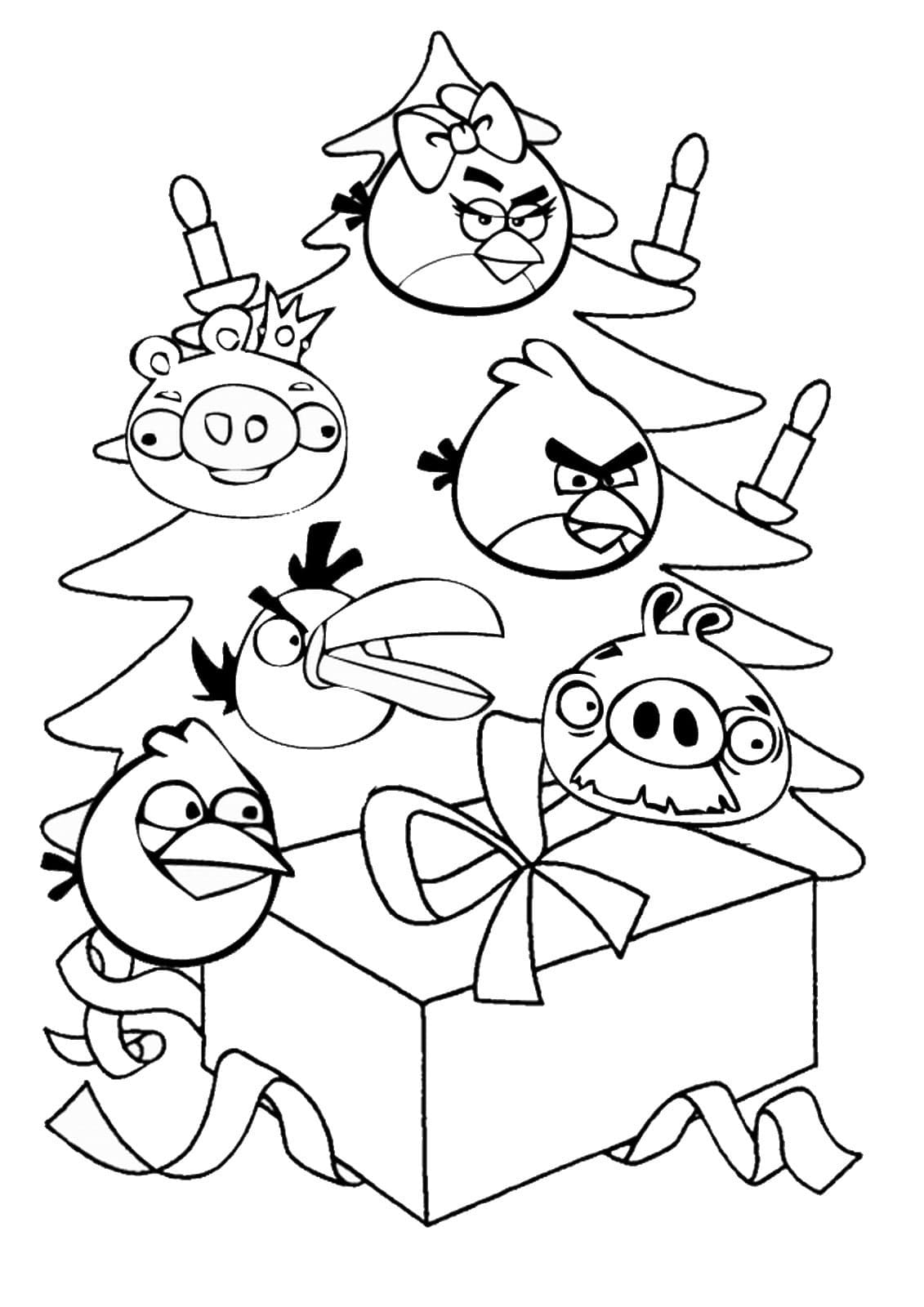 Desenho Natalino De Angry Birds Para Colorir