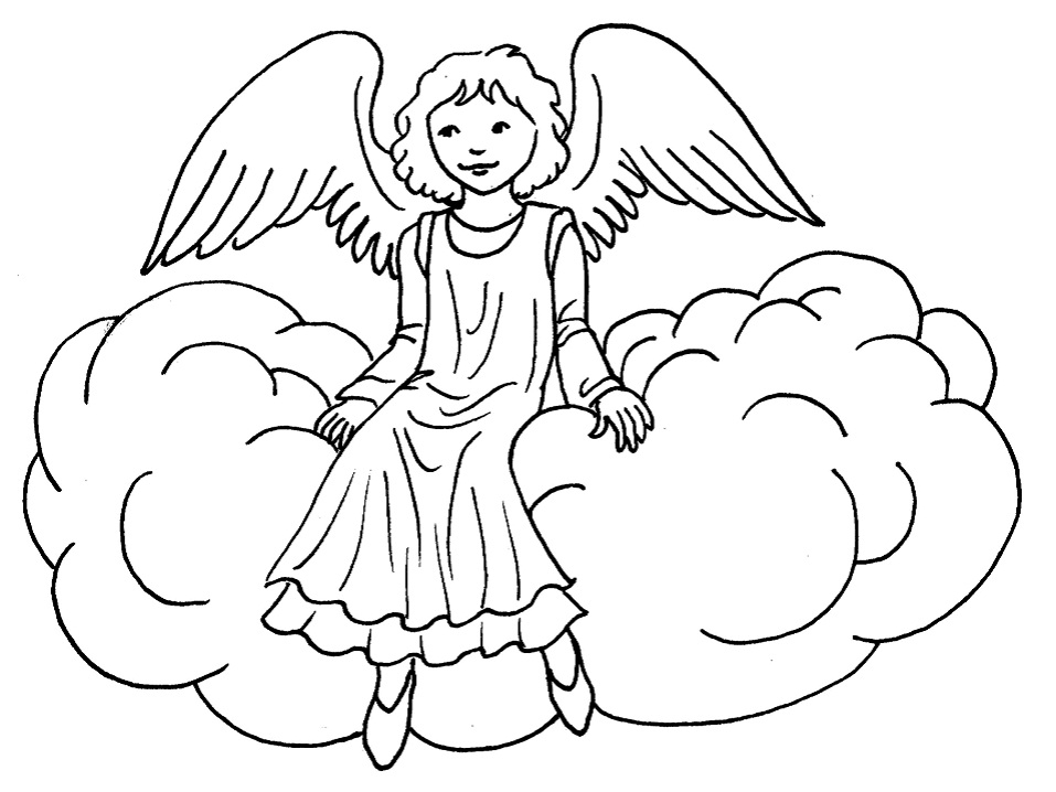 Desenho De Anjo Sentado Em Uma Nuvel Para Colorir